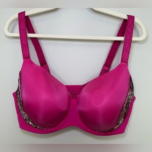 1st & Curve Hot Pink Underwire Bra Leopard Lace Trim Plus Size Molded Cups 38G